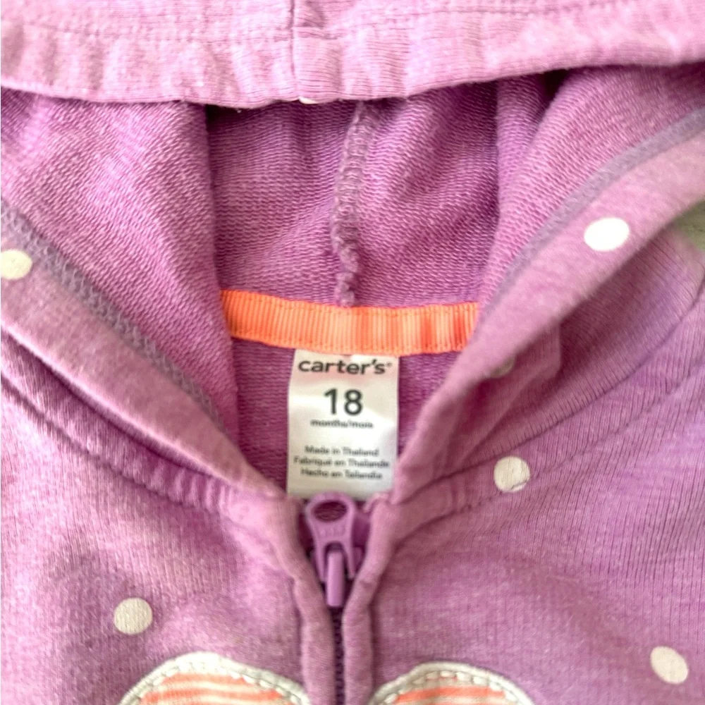 Carters 18m Baby Girl Purple Polka Dot Zip Up Hoodie Sweatshirt Jacket Kids